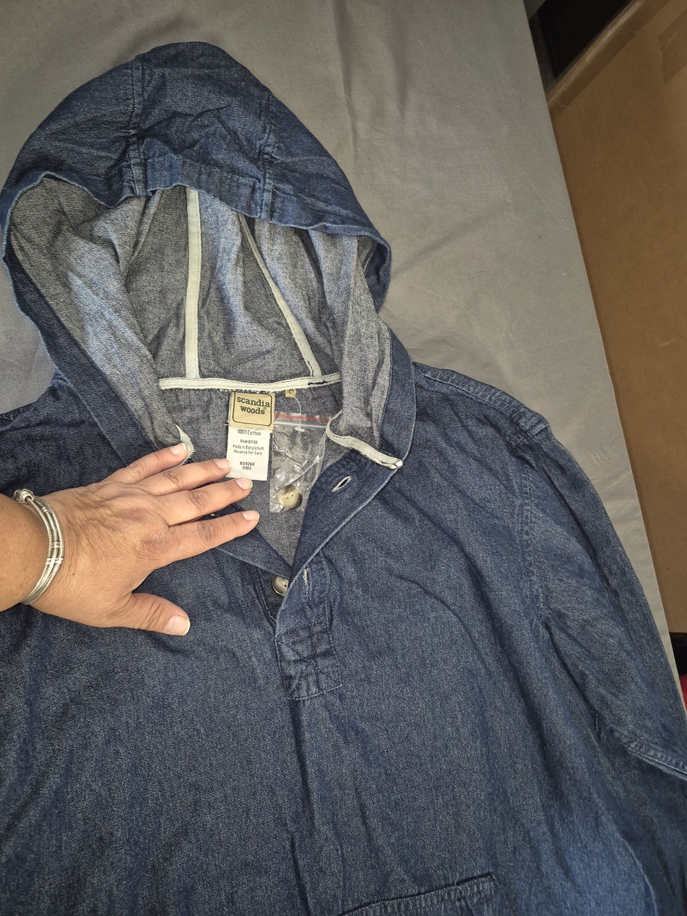 Lands' End Men's Hooded Denim Pullover Jacket - Blue